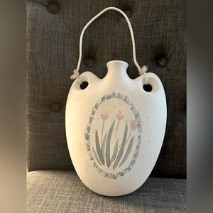 Vintage hanging planter with Painted Floral Design